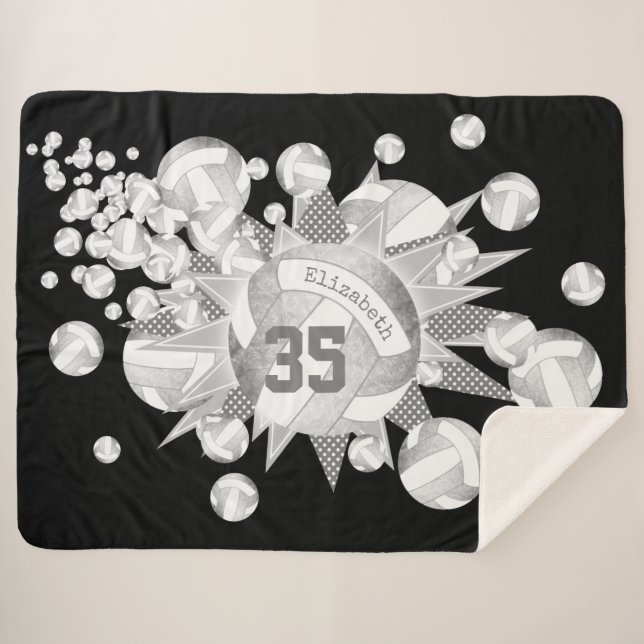 girly gray silver volleyballs and stars  sherpa blanket (Front (Horizontal))