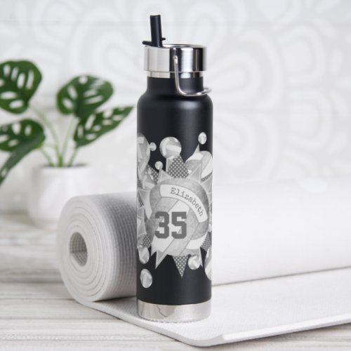 girly gray silver volleyballs and stars water bottle