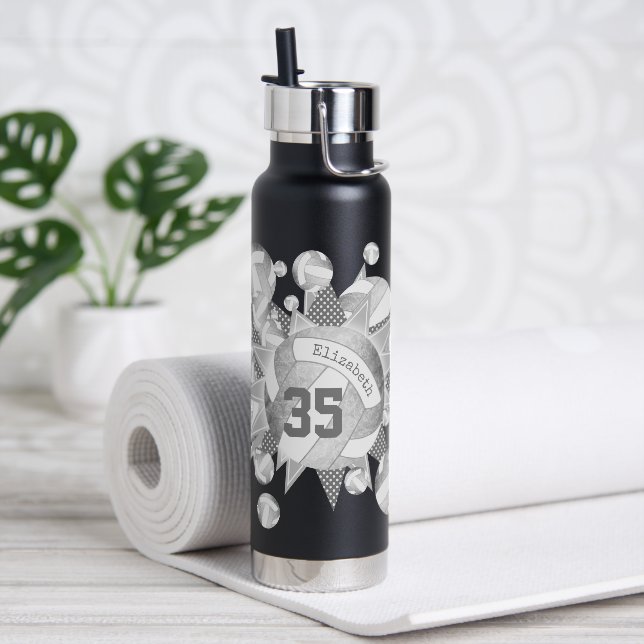 girly gray silver volleyballs and stars water bottle (Yoga)