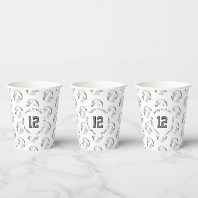 girly gray silver volleyballs birthday party paper cups (Multi)