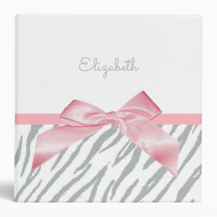Girly Gray Tiger Stripes Animal Print With Name 3 Ring Binder