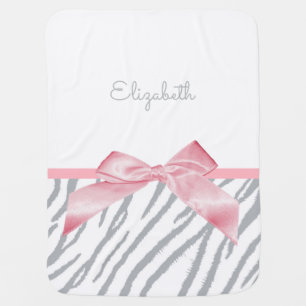 Girly Gray Tiger Stripes Animal Print With Name Baby Blanket