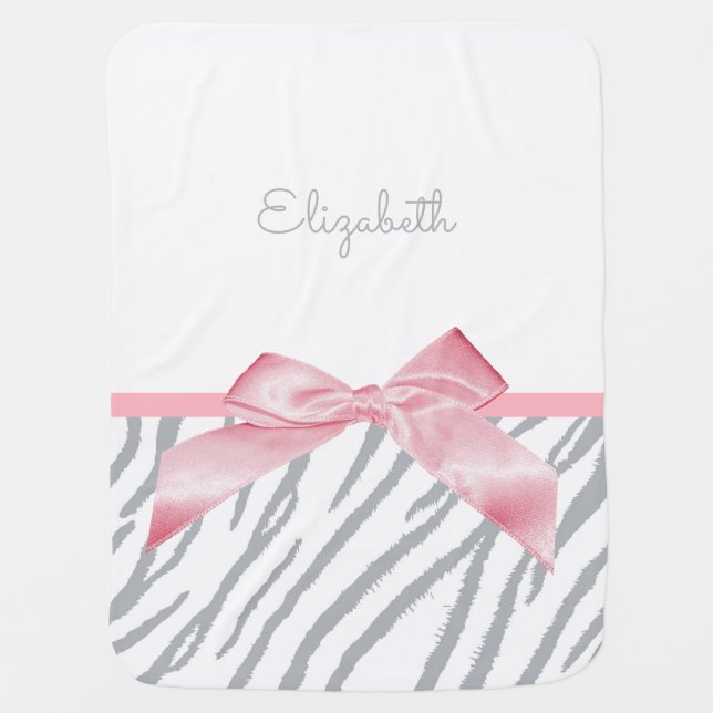 Girly Gray Tiger Stripes Animal Print With Name Baby Blanket (Front)