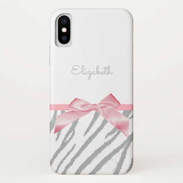 Girly Gray Tiger Stripes Animal Print With Name Case-Mate iPhone Case (Back)