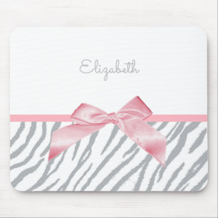Girly Gray Tiger Stripes Animal Print With Name Mouse Pad