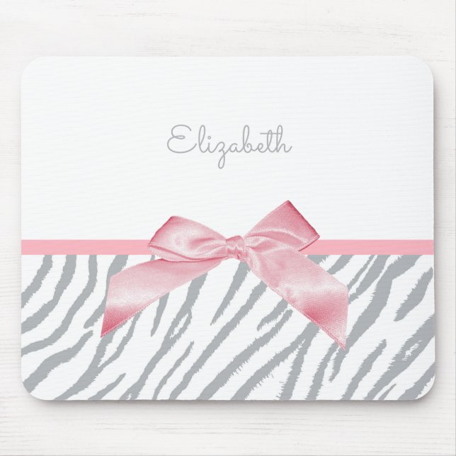 Girly Gray Tiger Stripes Animal Print With Name Mouse Pad (Front)