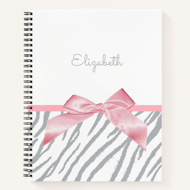 Girly Gray Tiger Stripes Animal Print With Name Notebook (Front)