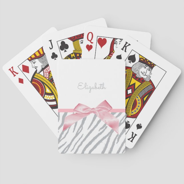 Girly Gray Tiger Stripes Animal Print With Name Poker Cards (Back)