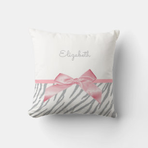 Girly Gray Tiger Stripes Animal Print With Name Throw Pillow