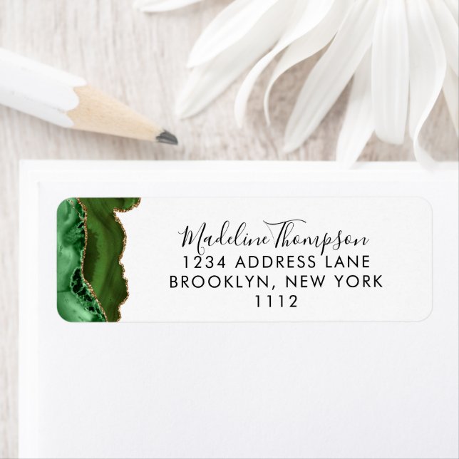 Girly Green Agate Geode Script Typography Address Label (Insitu)