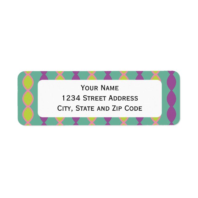 Girly Green and Purple Retro 70's Pattern Label (Front)