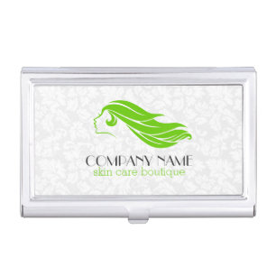 Girly Green And White Damasks Case For Business Cards