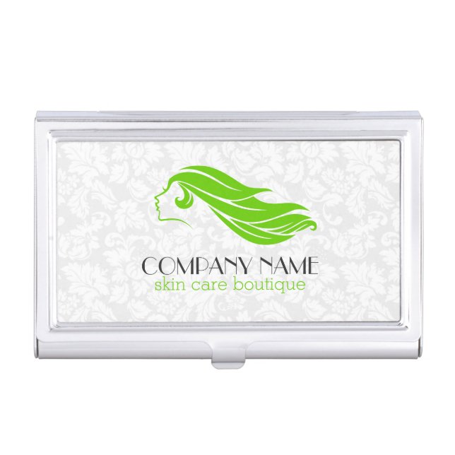Girly Green And White Damasks Case For Business Cards (Front)