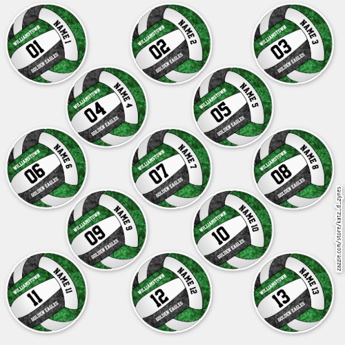 girly green black volleyball player names set 13 sticker