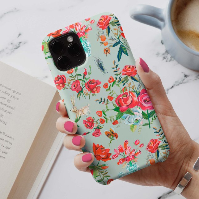 Girly green floral flowers & roses insects pattern Case-Mate iPhone case (Creator Uploaded)