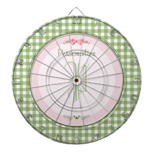 Girly Green Gingham Monogram With Name Dart Board