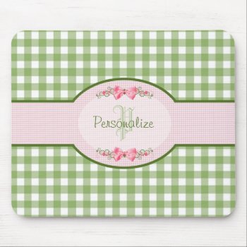 Girly Green Gingham Monogram With Name Mouse Pad by PhotographyTKDesigns at Zazzle