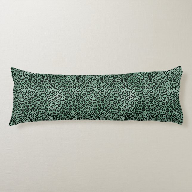 Girly Green Glam Leopard Print Body Pillow (Front)
