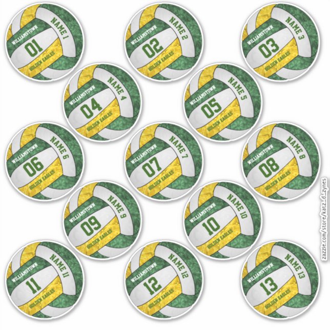 girly green gold volleyball custom players names sticker (Front)