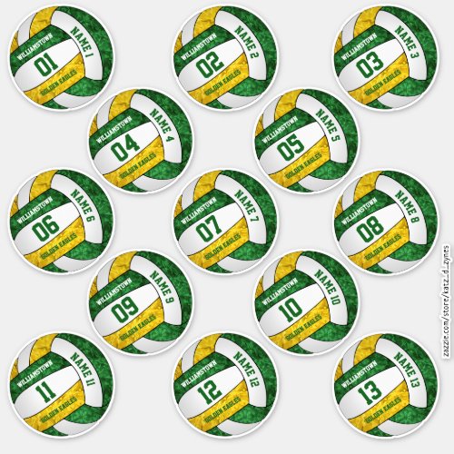 girly green gold volleyball custom players names sticker