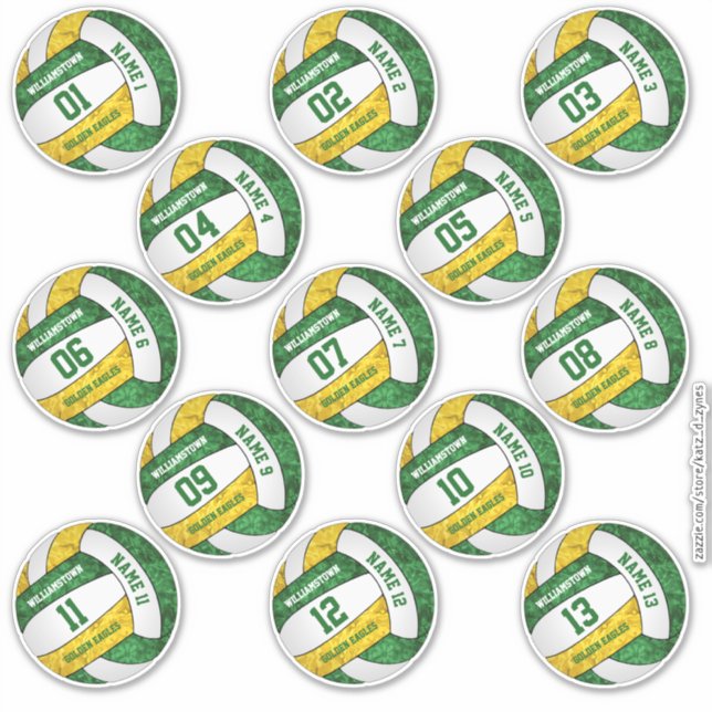 girly green gold volleyball custom players names sticker (Front)