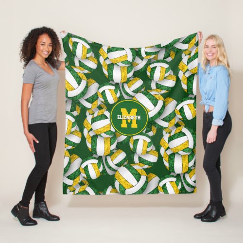 girly green gold volleyball team colors fleece blanket