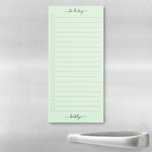 Girly Green Monogram Modern Script Personalized Magnetic Notepad