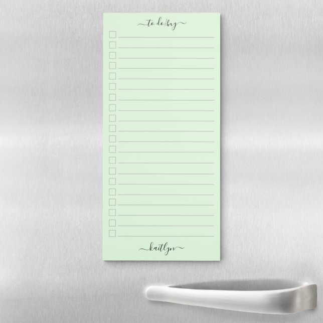 Girly Green Monogram Modern Script Personalized Magnetic Notepad (In Situ)