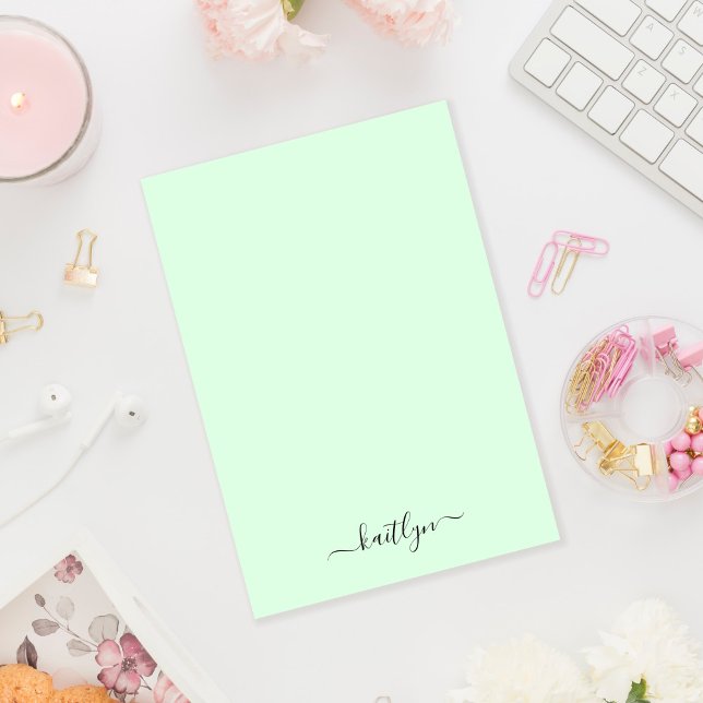 Girly Green Monogram Modern Script Personalized Post-it Notes (Creator Uploaded)