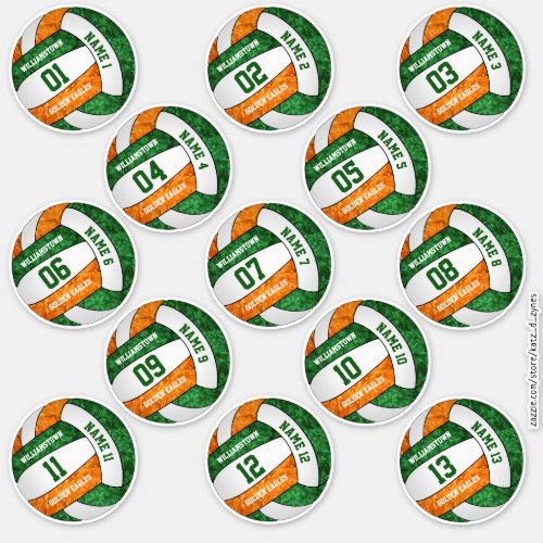 girly green orange volleyball players set of 13 sticker