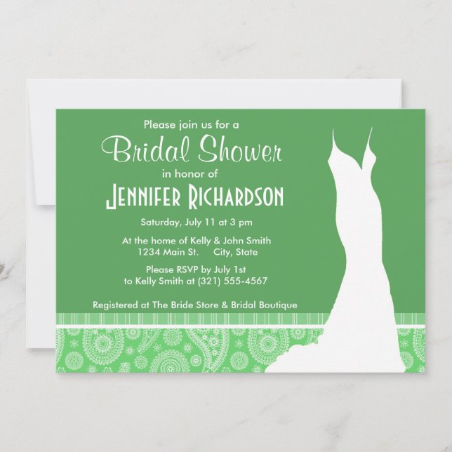 Girly Green Paisley Invitation (Front)