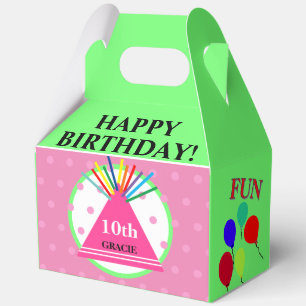 Girly Green Pink Polka Dots Birthday Party Hat Favor Boxes