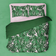 Girly Green Pink Tropical Leaves Pattern