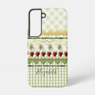 Girly Green Plaid and Checks Bees Hearts Name Samsung Galaxy S22 Case