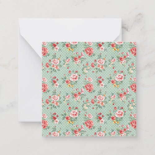 Girly Green Polka Dot Vintage Floral Pattern Note Card