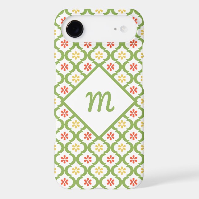Girly Green Quatrefoil Cute Daisies and Monogram Case-Mate iPhone Case (Back)