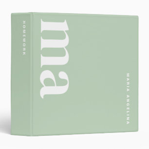 Girly Green School Monogram 3 Ring Binder