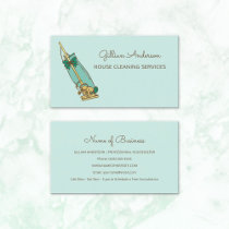 Girly Green Vacuum Cleaner House Cleaning Services Business Card