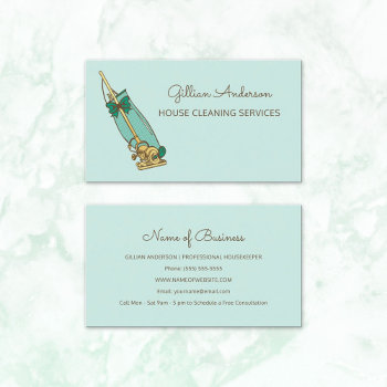 Girly Green Vacuum Cleaner House Cleaning Services Business Card by GirlyBusinessCards at Zazzle