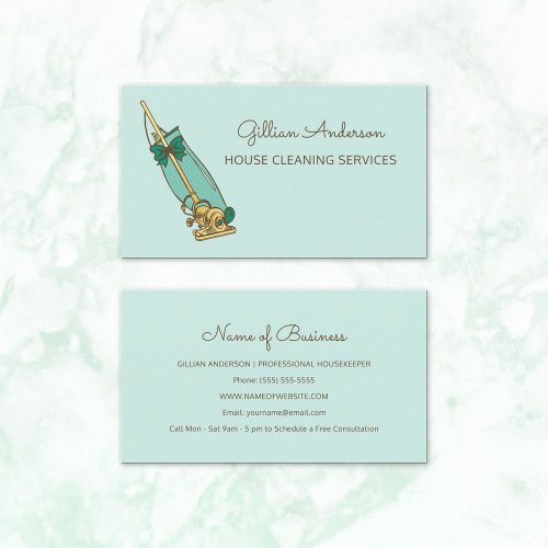 Girly Green Vacuum Cleaner House Cleaning Services Business Card