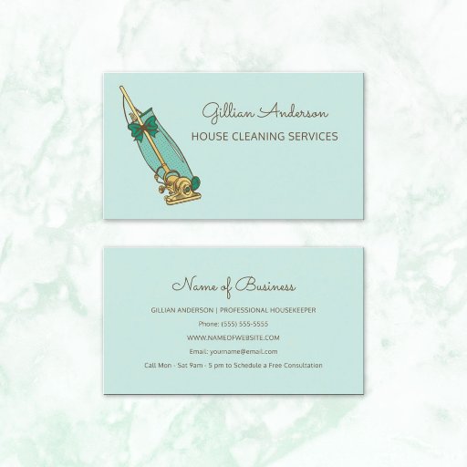 Customizable Girly Green Vacuum Cleaner House Cleaning Services Business Card