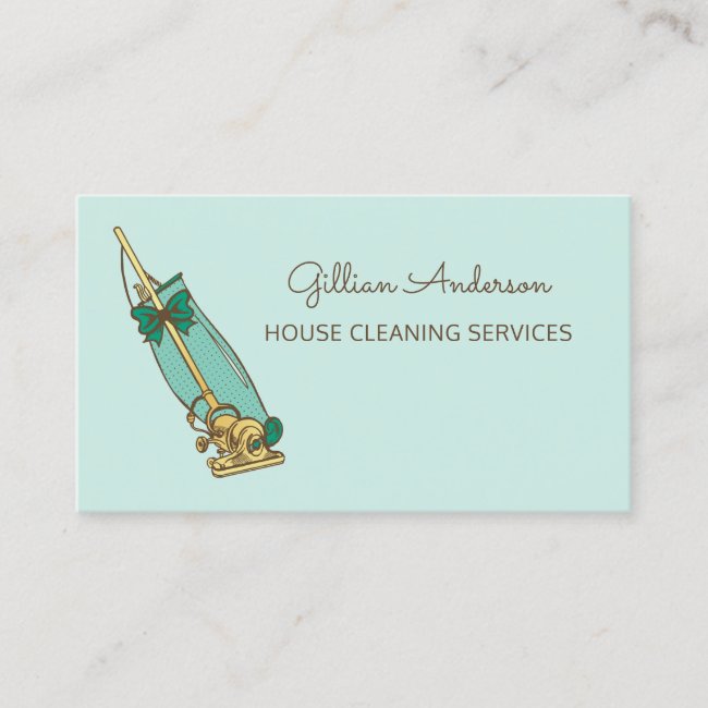 Girly Green Vacuum Cleaner House Cleaning Services Business Card
