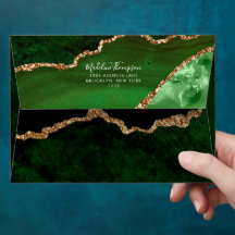 Girly Green Velvet Agate Geode Script Address