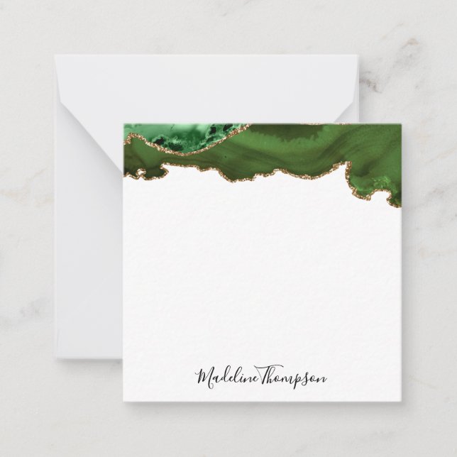 Girly Green Velvet Agate Geode Script Square 2 Note Card (Front)