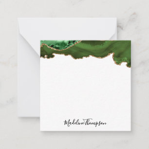 Girly Green Velvet Agate Geode Script Square 2 Note Card