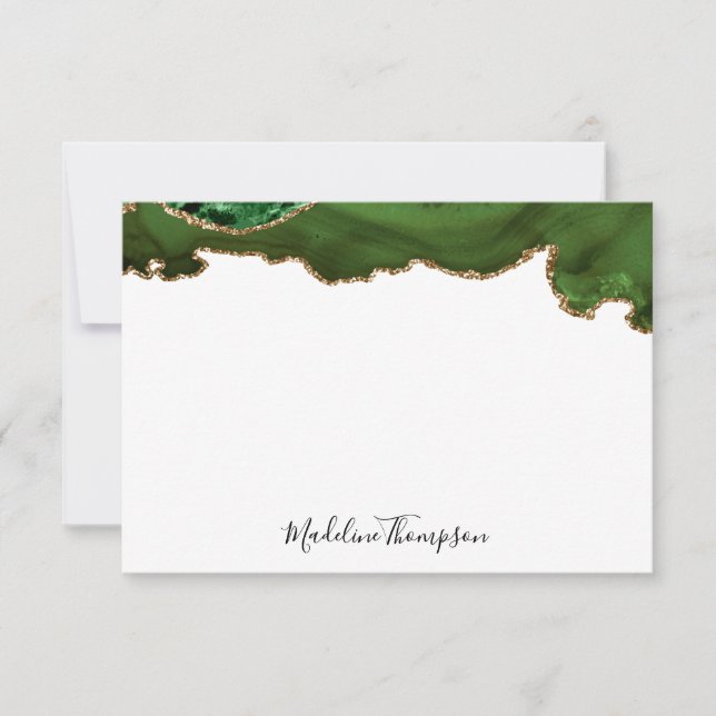 Girly Green Velvet Agate Geode Script Typography 2 Note Card (Front)