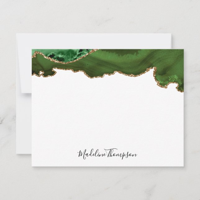 Girly Green Velvet Agate Geode Script Typography Note Card (Front)