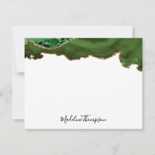Girly Green Velvet Agate Geode Script Typography Note Card