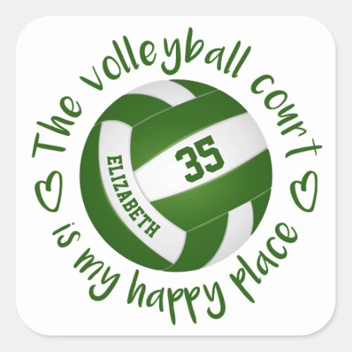 girly green white volleyball court my happy place square sticker