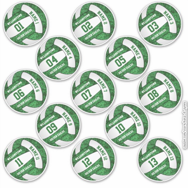 girly green white volleyball custom players names sticker (Front)